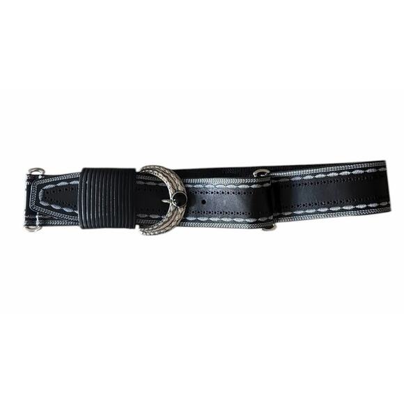 kathi kilburn Accessories - Y2K Western Statement Belt w/ Rope Buckle – Black Leather Biker Core